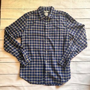 GAP button up collar mens slim fit plaid blue yellow shirt, size Large
